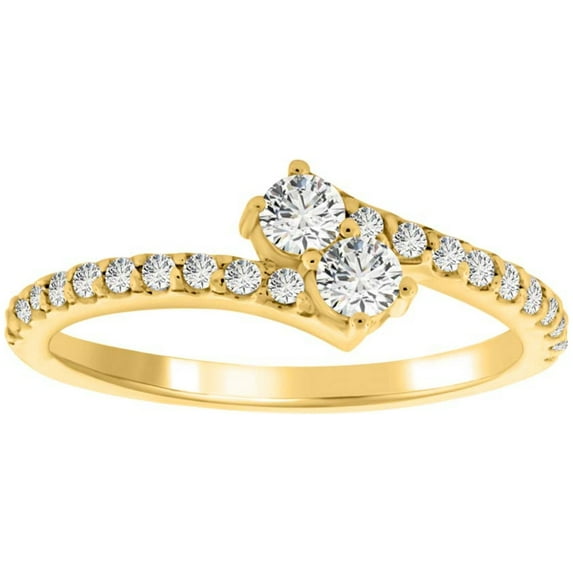 AoneJewelry 0.50 Ct Round Shape Single-Cut 2 Natural Diamond In Center With 20 white Side diamonds Crafted In 14K Rose White and Yellow Gold Engagement wedding Ring For Women