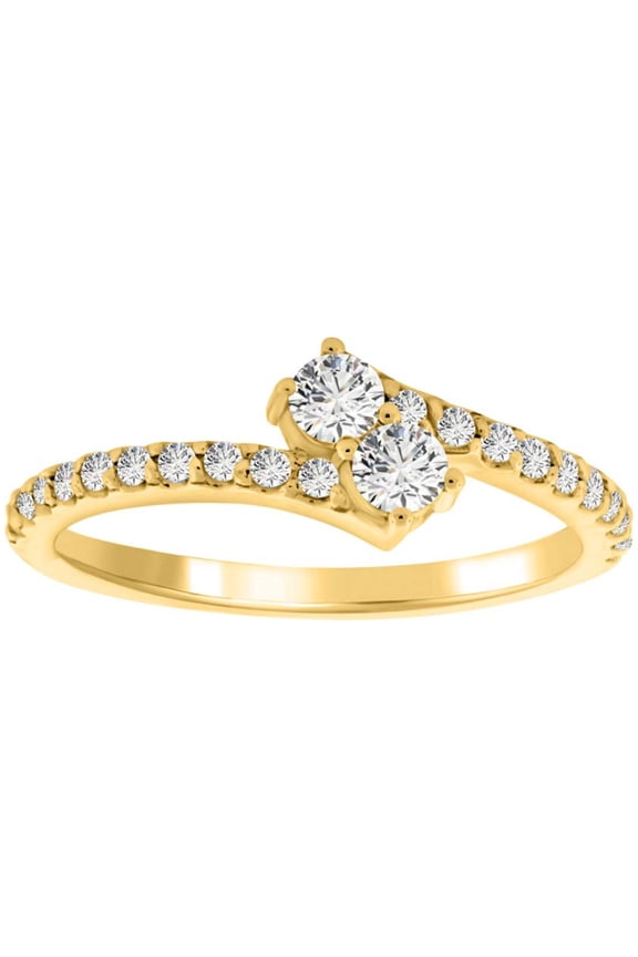 0.50 Ct Round Shape Single-Cut 2 Natural Diamond In Center With 20 white Side diamonds Crafted In 14K Rose White and Yellow Gold Engagement wedding Ring For Women