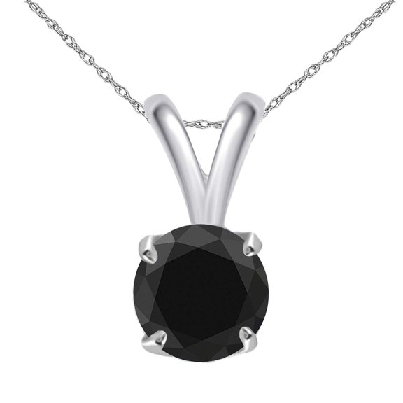 AoneJewelry 0.75 CT Round Black Diamond Solitaire Pendant in 14K White Gold