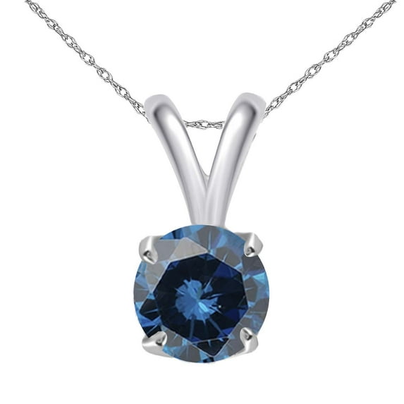 AoneJewelry 1.00 CT Round Blue Diamond Solitaire Pendant in 14K White Gold