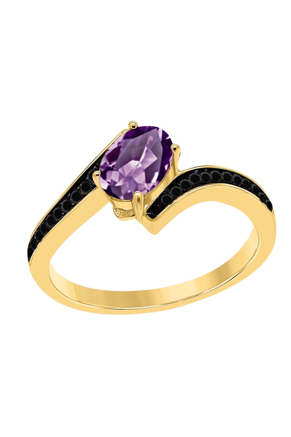 1.00 Carat Amethyst and Black Diamond Ring In 14K Rose Yellow White Gold