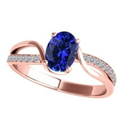 AoneJewelry 1.00 Carat Tanzanite & Diamond Ring Rose, Yellow White Gold In 10K