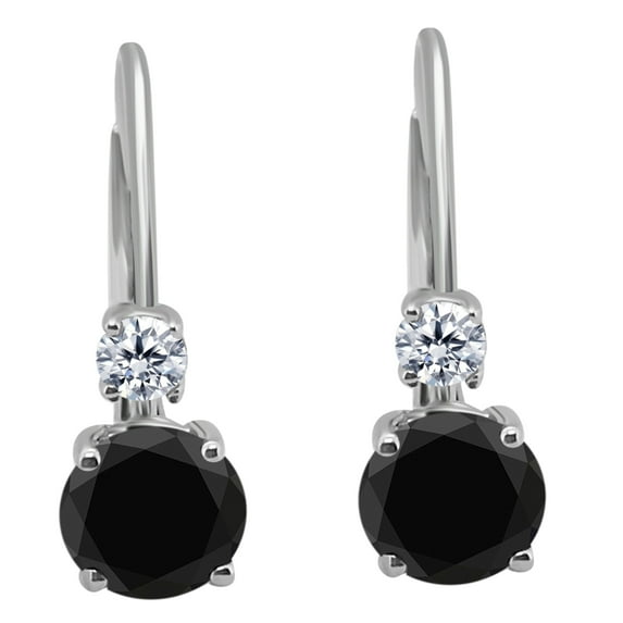 AoneJewelry 1.00 Carats Elegant leverback 2 Centre Black Diamonds & 2 White Diamonds Earrings for Women crafted in 14k Rose, White & Yellow Gold Prong-Setting