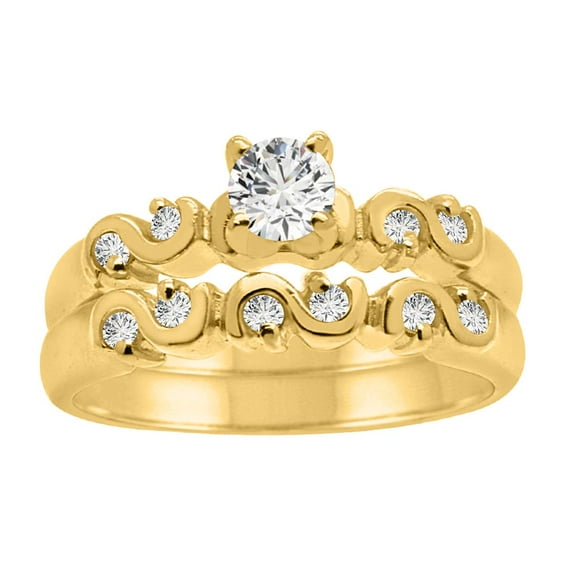 AoneJewelry 1/2 Carat Diamond Bridal Set Swirl Engagement Ring In 10K Solid White & Yellow Gold