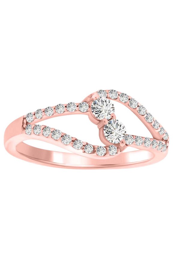 1/2 Ct Round Shape Single Cut Center Two Stone Diamond Crafted In 10K Solid Rose White and Yellow Gold Engagement Wedding Ring For Women(IJ/I2-I3)