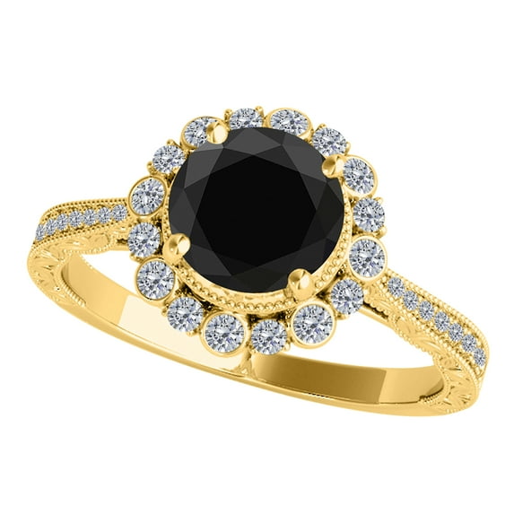 AoneJewelry 1.25 Carat Halo Black Diamond Flower Shape Engagement Ring In 10K Solid Rose, White & Yellow Gold