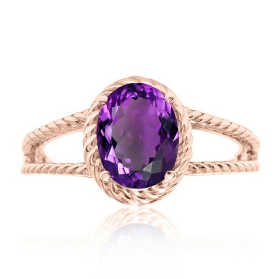 AoneJewelry 1.25 Carat Oval Shape Amethyst Ring In 10K Solid Rose, White & Yellow Gold