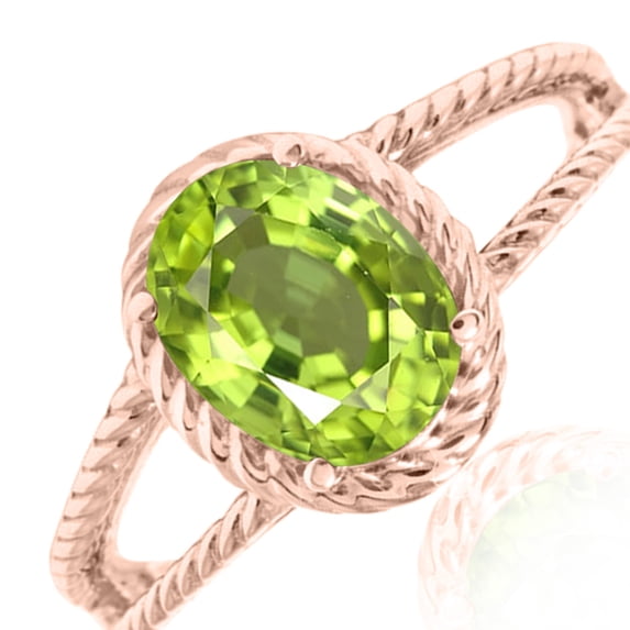 AoneJewelry 1.25 Carat Peridot Oval Shape Ring In 10K Solid Rose, White & Yellow Gold