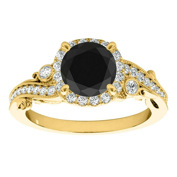 AoneJewelry 1.25 Ct. Black Diamond Engagement ring In 14K Solid Rose, White & Yellow Gold