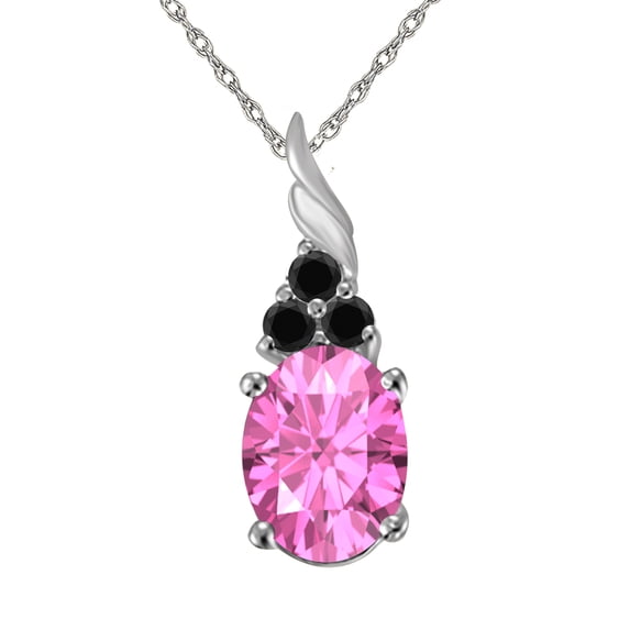 AoneJewelry 1.35 Cttw Oval Pink Topaz & Black Diamond Pendant Necklace in 14k White Gold