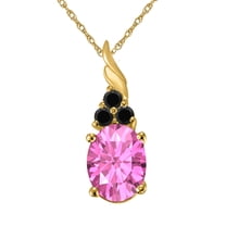 AoneJewelry 1.35 Cttw Oval Pink Topaz & Black Diamond Pendant Necklace in 14k Yellow Gold