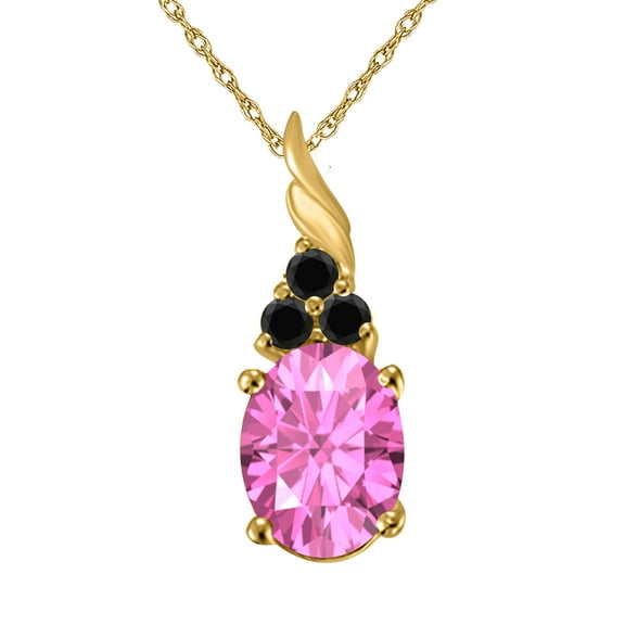 AoneJewelry 1.35 Cttw Oval Pink Topaz & Black Diamond Pendant Necklace in 14k Yellow Gold