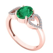 AONEJEWELRY 1.40 Carat Diamond & Oval Shape Emerald Gemstone Ring In 14K Solid Rose Gold