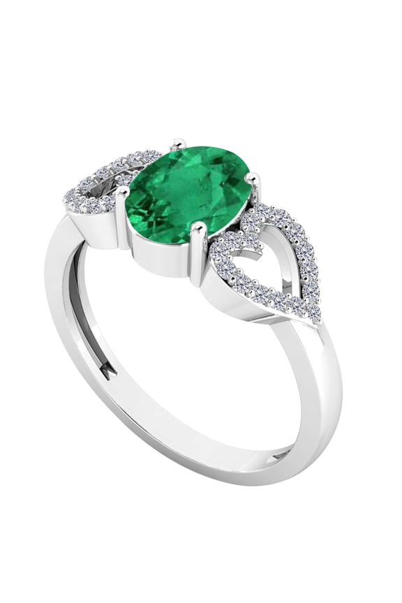 1.40 Carat Diamond & Oval Shape Emerald Gemstone Ring In 14K Solid White Gold