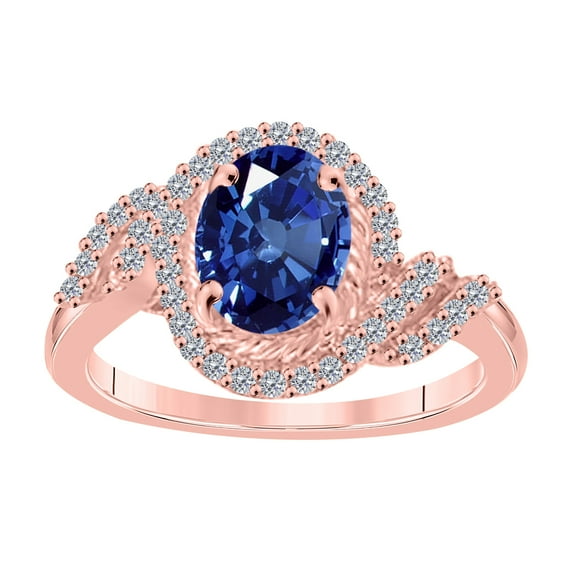 AoneJewelry 1.45 Ct. Created Sapphire and Diamond Ring crafted In 10K Rose, White & Yellow Gold