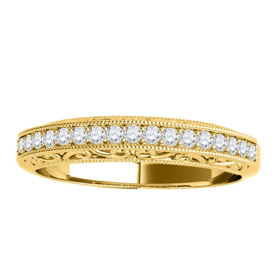 AoneJewelry 1/5 Ct Diamond Milgrained Wedding Band In Solid 10K Yellow Gold