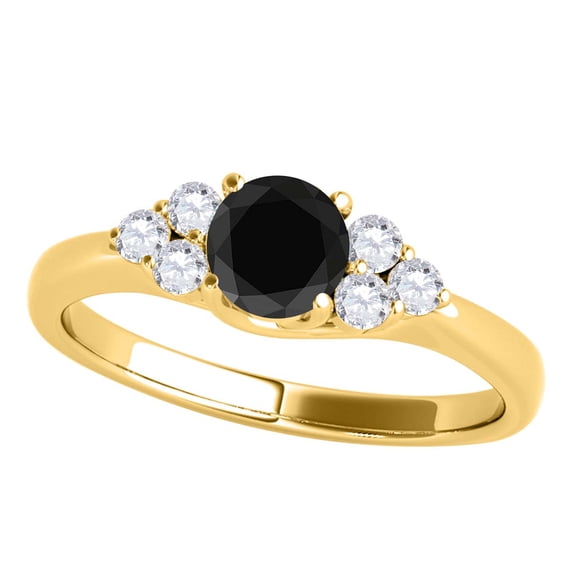 AoneJewelry 1.50 Carat 10K Yellow Gold Black & White Diamond Seven Stone Engagement Ring