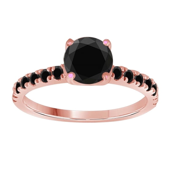 AoneJewelry 1.50 Carat Beautiful Natural Center and Side Black Diamond Engagement Wedding Ring Crafted In 10K Solid Rose White and Yellow Gold For Woman