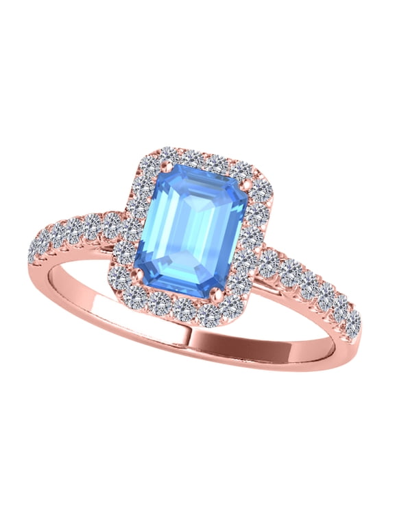 1.85 Ct. Diamond Blue-Topaz Ring Crafted In 10K Rose, White & Yellow Gold