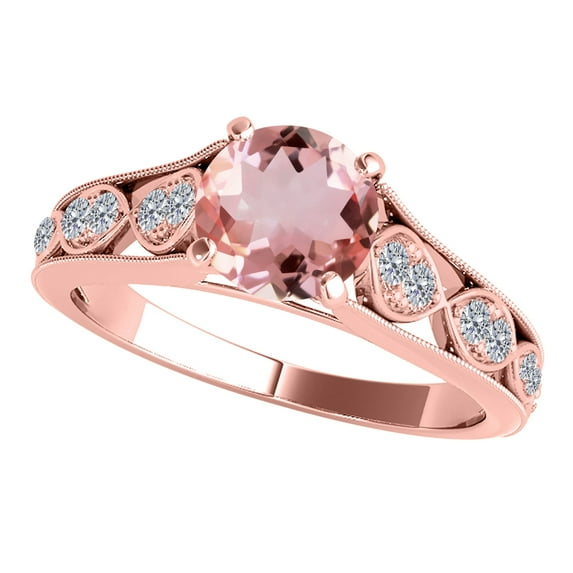 AoneJewelry 1 Cttw (I-J, I1-I2) Round Shape Natural Morganite and Diamond Ring made in 10K Rose, White, Yellow Gold (size 5-9) Sold