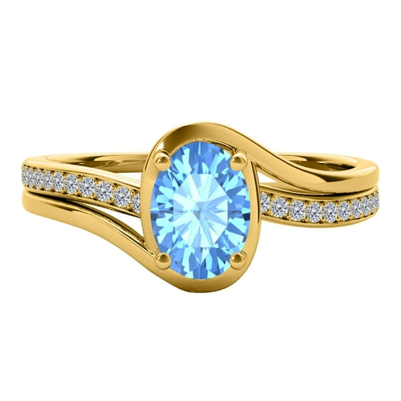 AoneJewelry 10K 1.40 Carat Oval Shape Blue-Topaz and Diamond Ring In Rose, White & Yellow Gold