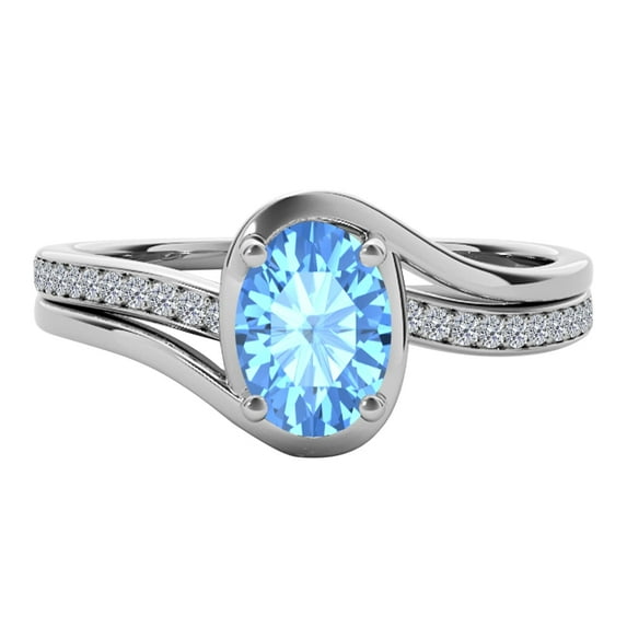 AoneJewelry 10K 1.40 Carat Oval Shape Blue-Topaz and Diamond Ring In Rose, White & Yellow Gold