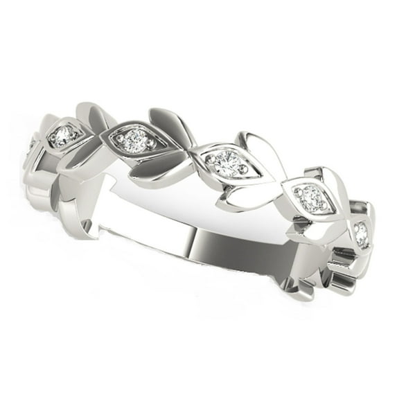 AoneJewelry 10K Diamond Leaf Shape Designed Wedding Band In Solid Rose, White & Yellow Gold