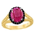 thumbnail image 1 of AoneJewelry 10K Rose, White & Yellow Gold Pink Topaz Black Diamond Ring, 1 of 4