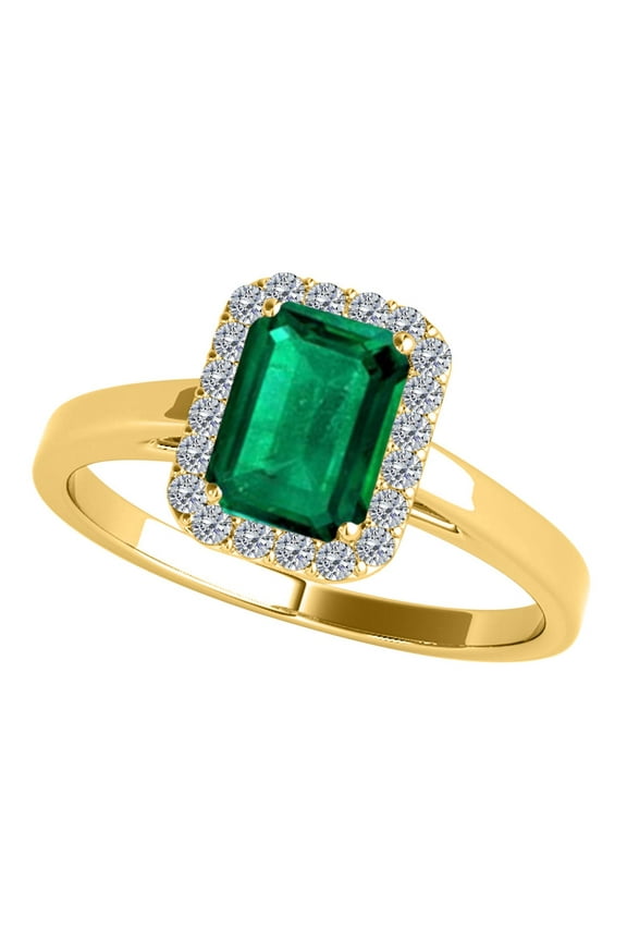 10k Solid Yellow Gold Cathederal Style Ring (size 5-9) With 0.65 Cttw Emerald Cut Emerald and Natural Diamonds (I-J, I1-I2)