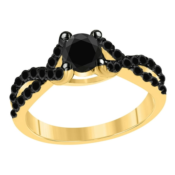 AoneJewelry 10k Yellow Gold Engagement/Wedding Ring With 1 Cttw (Color Black, Clarity I2-I3) Round Shape Black Diamonds (size 5-9)