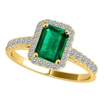 AoneJewelry 14k Solid Yellow Gold Gemstone Ring With 1.20 Cttw Emerald Cut Emerald and Natural Diamonds (I-J, I1-I2)