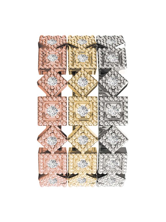18K 1/4 Diamond Trio Stackable Wedding Band In Gold