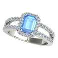 thumbnail image 1 of AoneJewelry 2 Carat Gemstone Emerald Cut Natural Blue Topaz and Diamonds 10K Solid White Gold Ring, 1 of 5