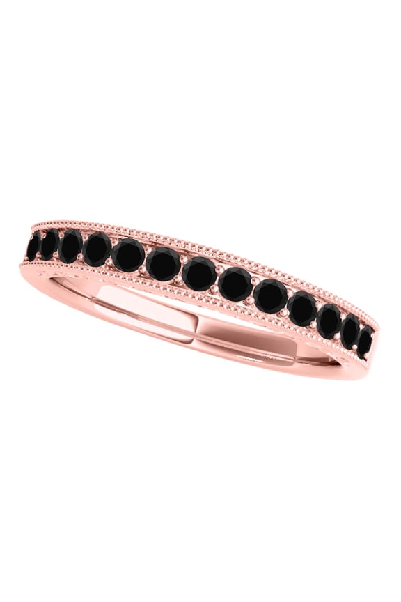 3/8 Carat Black Diamond Milgrained Wedding Band In 10K Rose Gold