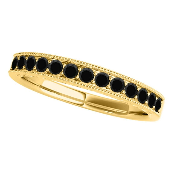 AoneJewelry 3/8 Carat Black Diamond Milgrained Wedding Band In 10K Yellow Gold