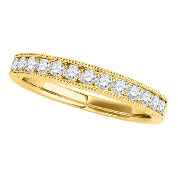 AoneJewelry 3/8 Carat Diamond Milgrained Wedding Band In 10K Yellow Gold