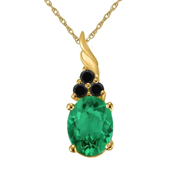 AoneJewelry 1.35 Cttw Oval Emerald & Black Diamond Pendant Necklace in 14k Yellow Gold