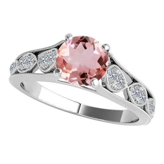 AoneJewelry Aone Jewelry 1 Carat (I-J, I1-I2) Round Shape Morganite and Diamond Cathederal Style Ring (size 5-9) In 10k Solid White Gold