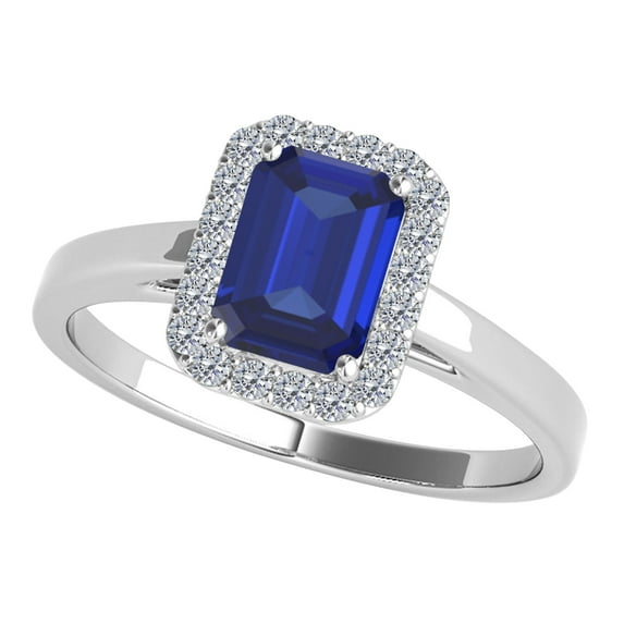AoneJewelry Aone Jewelry 10K Emerald Cut Sapphire and Diamonds Cathederal Style Ring (I-J, I1-I2) with 0.65 Cttw made in White and Yellow Gold