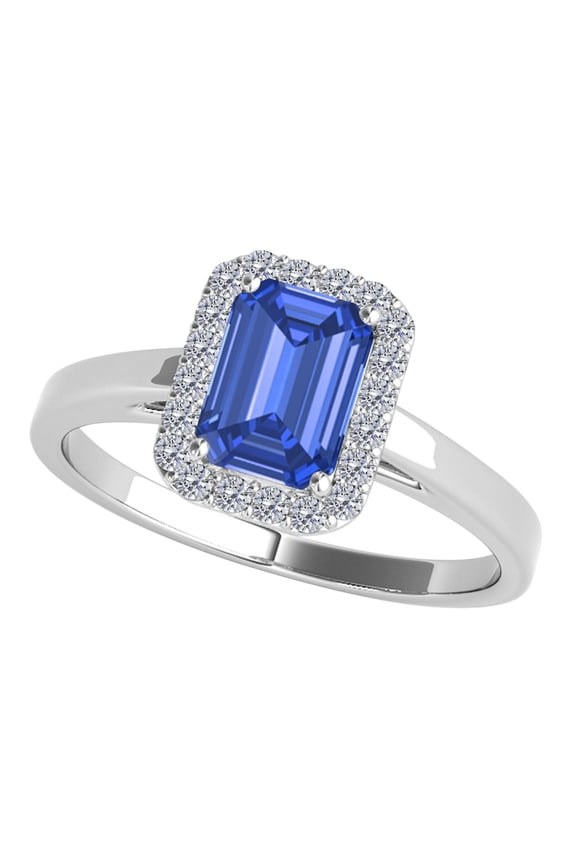 Aone Jewelry 10K White and Yellow Gold 0.65 Cttw Emerald Cut Tanzanite and Diamonds Cathederal Style Ring (I-J, I1-I2)