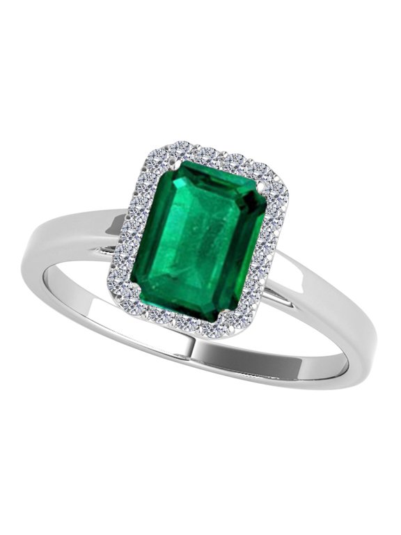 Aone Jewelry 10K White and Yellow Gold Cathederal Style Ring with 0.65 Carat (I-J, I1-I2) Emerald Cut Emerald and Diamonds