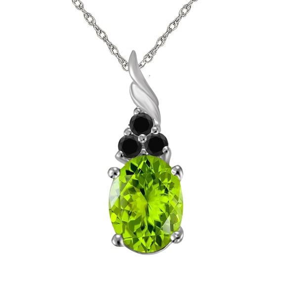 AoneJewelry 1.35 Cttw Oval Peridot & Black Diamond Pendant Necklace in 14k White Gold