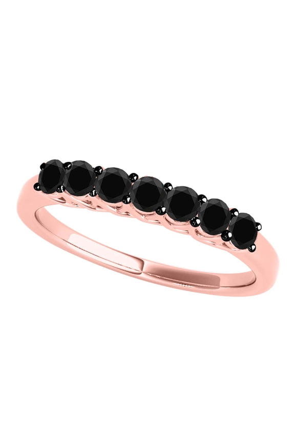 Black Diamon 0.55 Carat 10K Rose Gold Seven Stone Prong Set Wedding Band