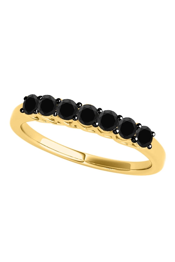 Black Diamon 0.55 Carat 10K Yellow Gold Seven Stone Prong Set Wedding Band