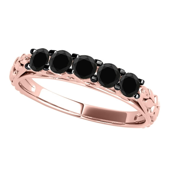 AoneJewelry Black Diamond 10K 1.00 Carat Five Stone Wedding Band In Rose Gold