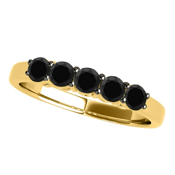 AoneJewelry Black Diamond Five Stone 1.00 Carat Prong Set Wedding Band In 14K Yellow Gold