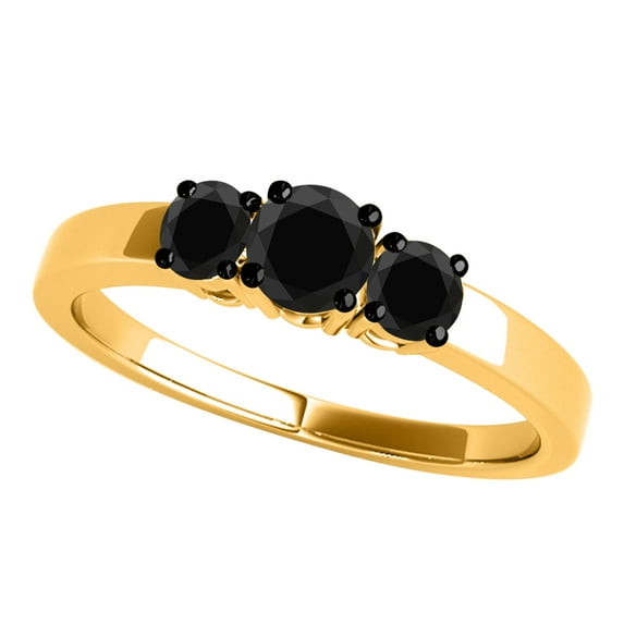 AoneJewelry Black Diamond Three Stone Engagement Ring In 14K Rose, White & Yellow Gold