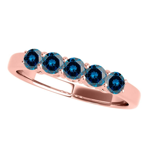 AoneJewelry Blue Diamond 1.00 Carat Five Stone Prong Set Wedding Band In 14K Rose Gold