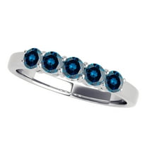 AoneJewelry Blue Diamond 10K Solid Rose, White & Yellow Gold 0.25 Carat Five Stone Ring