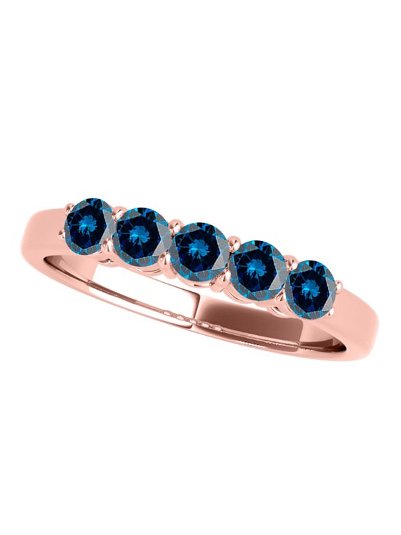 Blue Diamond 10K Solid Rose, White & Yellow Gold 0.25 Carat Five Stone Ring